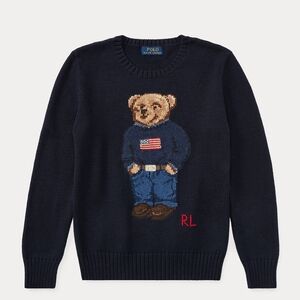 Polo by Ralph Lauren Men's Dark Blue Sweater with Bear Motif